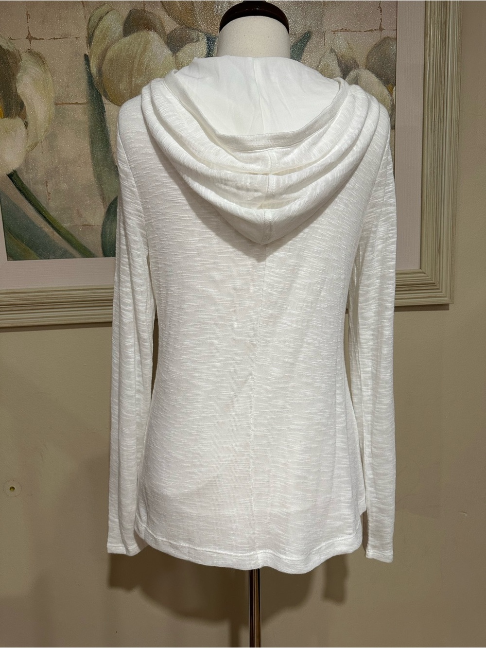 White House Black Market Ecru LS Hood Lined Tie Front V Neck Top -Size M - Picture 6 of 11